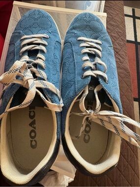 Coach Blue Suede Lace-Up Sneakers with Patterned Laces